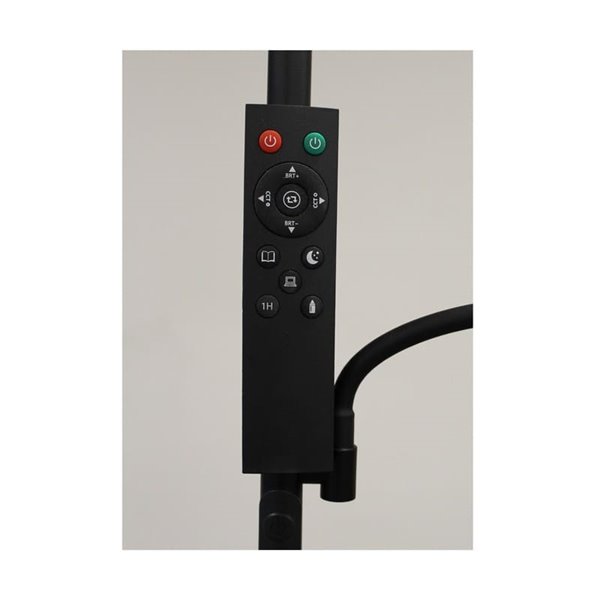 Lámpara de pie LED de metal negro con brazo lector, DENZEL 30+6W, 3000Lm, CCT dimable con mando a distancia imantado
