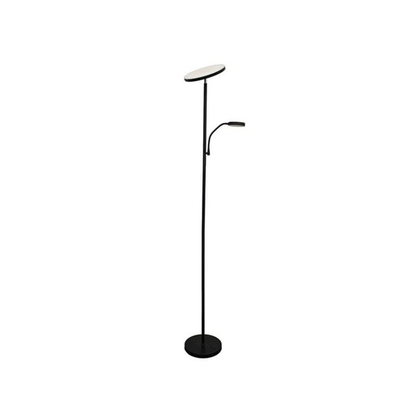 Lámpara de pie LED de metal negro con brazo lector, DENZEL 30+6W, 3000Lm, CCT dimable con mando a distancia imantado