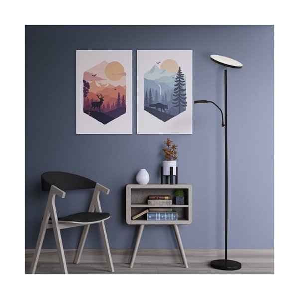 Lámpara de pie LED de metal negro con brazo lector, DENZEL 30+6W, 3000Lm, CCT dimable con mando a distancia