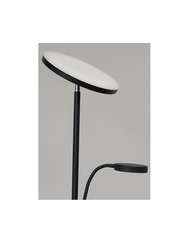 Lámpara de pie LED de metal negro con brazo lector, DENZEL 30+6W, 3000Lm, CCT dimable con mando a distancia imantado