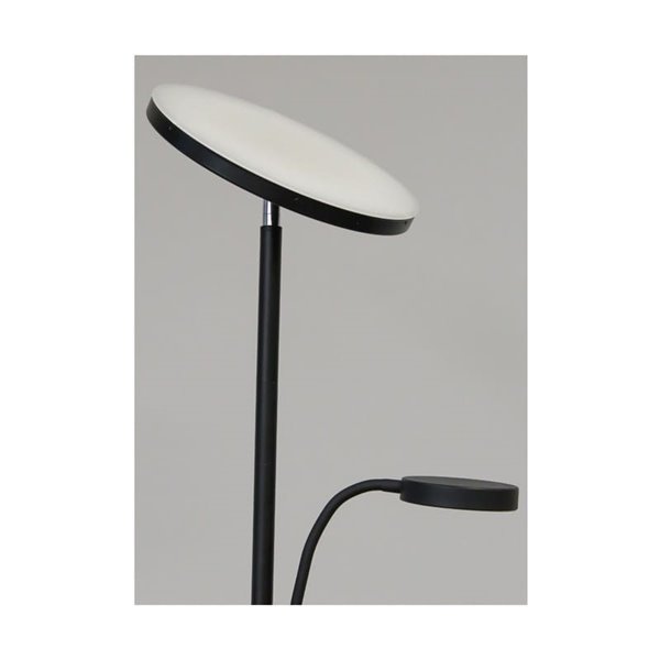 Lámpara de pie LED de metal negro con brazo lector, DENZEL 30+6W, 3000Lm, CCT dimable con mando a distancia imantado