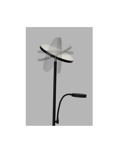 Lámpara de pie LED de metal negro con brazo lector, DENZEL 30+6W, 3000Lm, CCT dimable con mando a distancia imantado