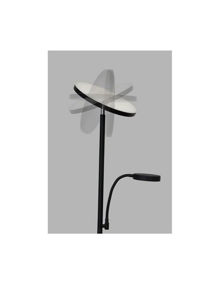 Lámpara de pie LED de metal negro con brazo lector, DENZEL 30+6W, 3000Lm, CCT dimable con mando a distancia imantado