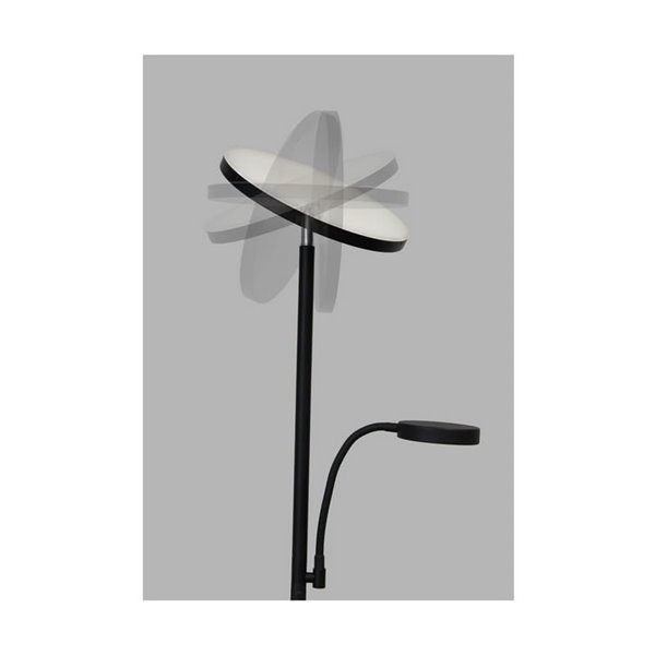 Lámpara de pie LED de metal negro con brazo lector, DENZEL 30+6W, 3000Lm, CCT dimable con mando a distancia imantado