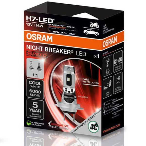 Bombilla LED H7 NIGHT BREAKER SPEED OSRAM sin transformador para Moto | Homologada 64210DWNBSP Osram