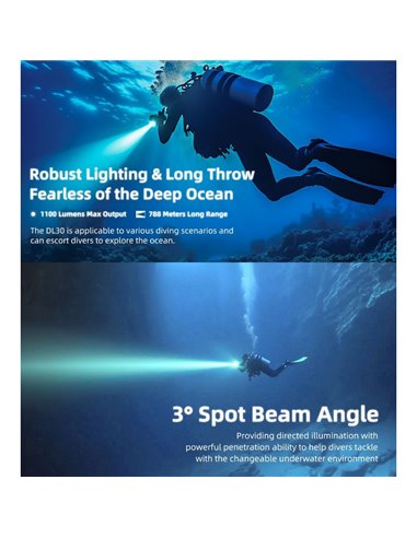 Linterna de Mano LED DL30 Sumergible 100 metros IP68 Alcance 788m 1100 Lúmenes