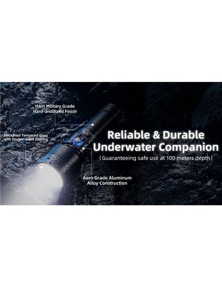 Lampe de poche LED DL30 submersible, 100 mètres, portée IP68, 788m, 1100 lumens