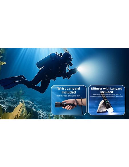 Lampe de poche LED DL30 submersible, 100 mètres, portée IP68, 788m, 1100 lumens