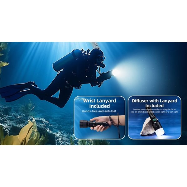 Lampe de poche LED DL30 submersible, 100 mètres, portée IP68, 788m, 1100 lumens