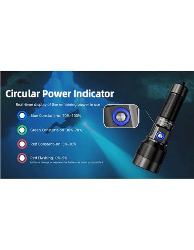 Linterna de Mano LED DL30 Sumergible 100 metros IP68 Alcance 788m 1100 Lúmenes