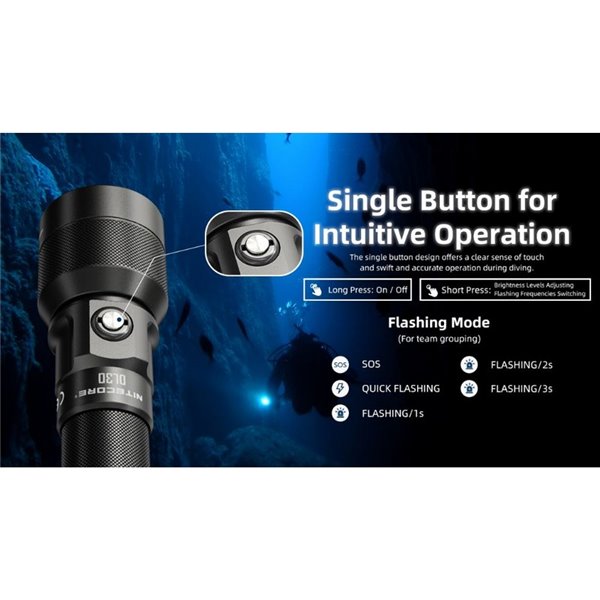 Linterna de Mano LED DL30 Sumergible 100 metros IP68 Alcance 788m 1100 Lúmenes