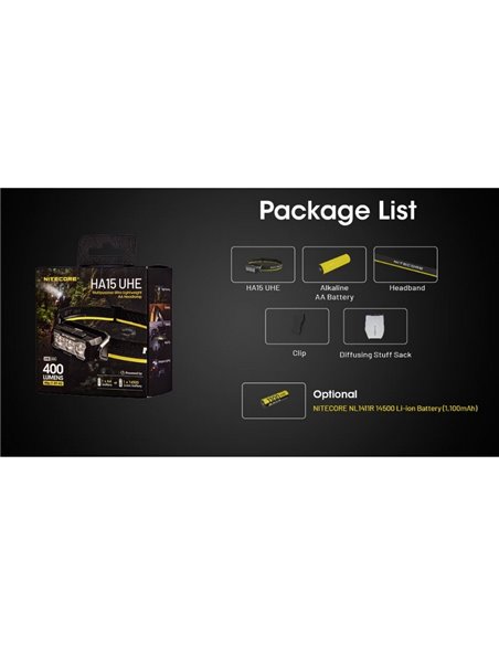 Lampe Frontale LED HA15 UHE 400 Lumens Portée 80 mètres IP66