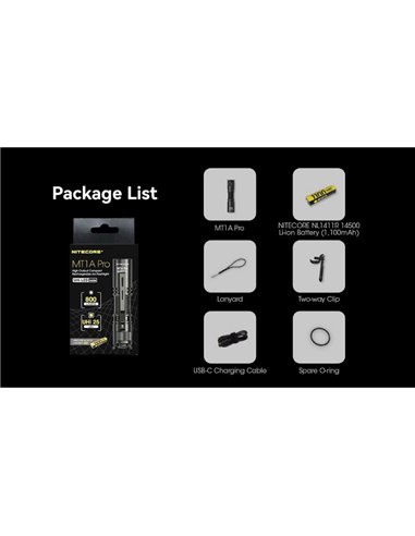 MT1A Pro Ultraleve Recarregável LED Lanterna Portátil Alcance 250 metros IP68