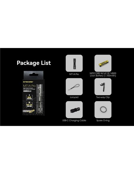 MT1A Pro Ultraleve Recarregável LED Lanterna Portátil Alcance 250 metros IP68