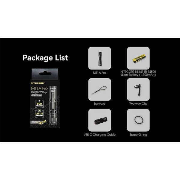 Linterna de Mano LED MT1A Pro Ultraligera Recargable Alcance 250 metros IP68