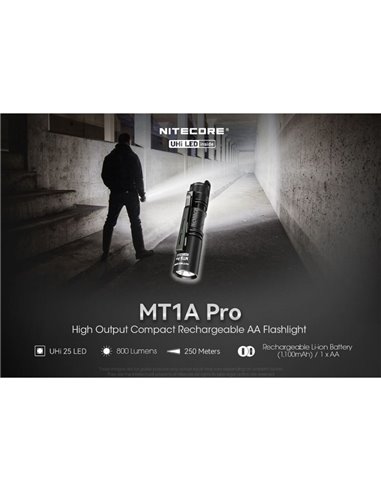 Linterna de Mano LED MT1A Pro Ultraligera Recargable Alcance 250 metros IP68