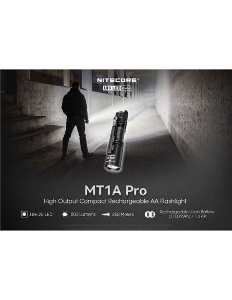 Linterna de Mano LED MT1A Pro Ultraligera Recargable Alcance 250 metros IP68
