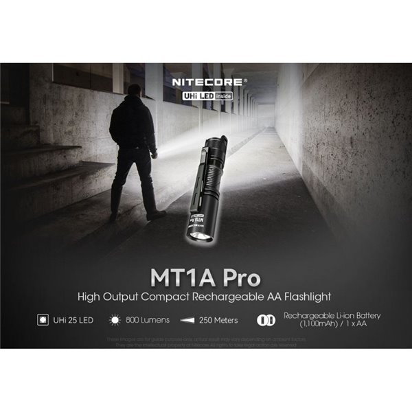 Lampe de poche LED ultralégère et rechargeable MT1A Pro, portée 250 mètres, IP68