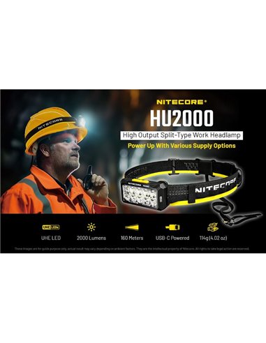 Linterna Frontal LED HU2000 Muy Potente 2000 Lúmenes 160 metros Alcance IP68 Sumergible