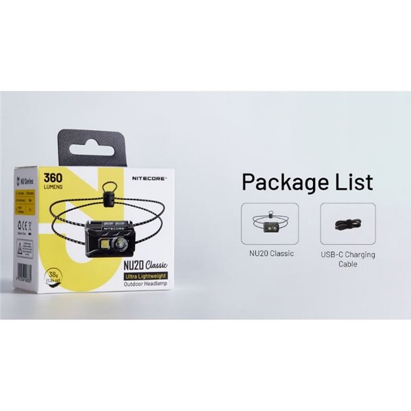 Linterna Frontal LED Ligera NU20 Classic Recargable USB-C Alcance 109 metros IP66