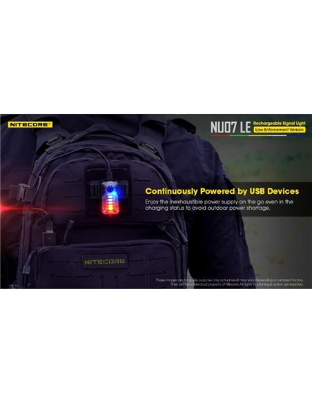 Luz Táctica de Señalización LED NU07 LE 5 colores 50 horas Autonomía Recargable USB-C IP66