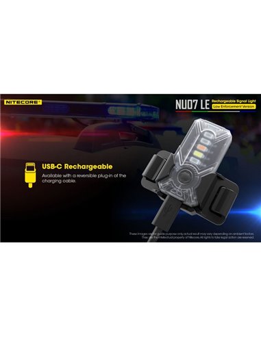 Luz Táctica de Señalización LED NU07 LE 5 colores 50 horas Autonomía Recargable USB-C IP66