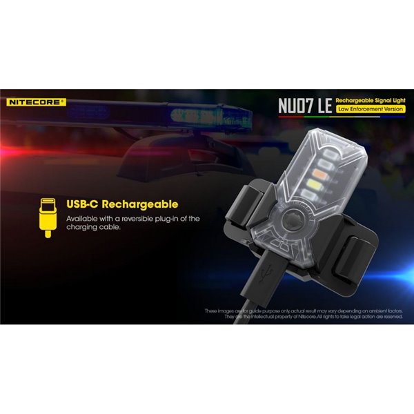 Luz Táctica de Señalización LED NU07 LE 5 colores 50 horas Autonomía Recargable USB-C IP66