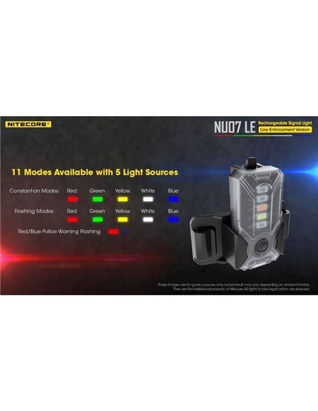 Luz Táctica de Señalización LED NU07 LE 5 colores 50 horas Autonomía Recargable USB-C IP66