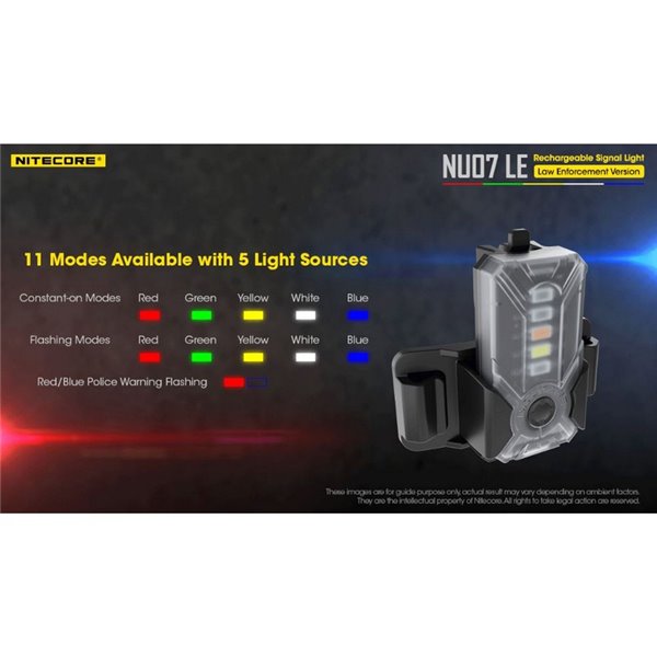 Luz Táctica de Señalización LED NU07 LE 5 colores 50 horas Autonomía Recargable USB-C IP66