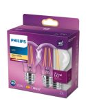 Pack 2 Bombilla LED A60 filamente 7W Reemplazo 60W Tono de Luz Cálida 2.700K Philips