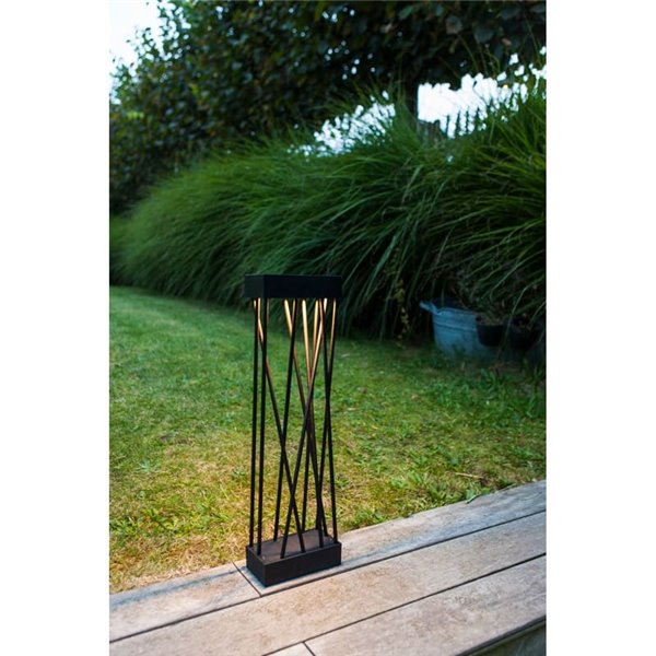 Balise solaire LED SPIDO avec piquet de terre, design noir élégant, 10,5W, 900Lm, 3000K