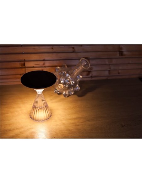 Luz LED portátil de mesa solar MIYI, diseño elegante en cristal con panel solar, 3,8W 300Lm, 3000K