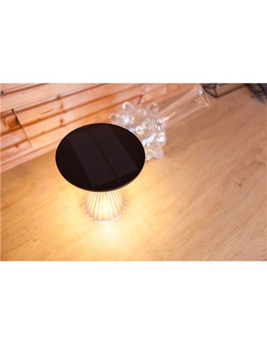 Luz LED portátil de mesa solar MIYI, diseño elegante en cristal con panel solar, 3,8W 300Lm, 3000K