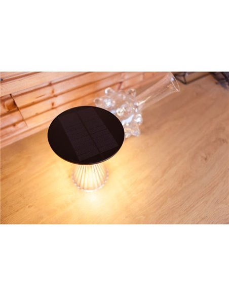 Luz LED portátil de mesa solar MIYI, diseño elegante en cristal con panel solar, 3,8W 300Lm, 3000K