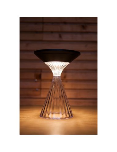 Luz LED portátil de mesa solar MIYI, diseño elegante en cristal con panel solar, 3,8W 300Lm, 3000K