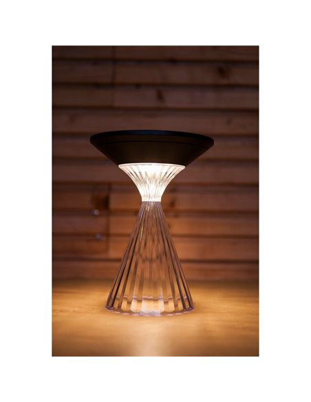 Luz LED portátil de mesa solar MIYI, diseño elegante en cristal con panel solar, 3,8W 300Lm, 3000K