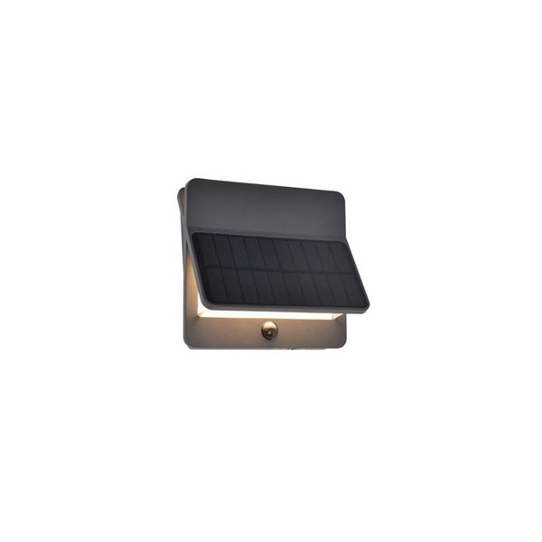 Aplique de pared LED exterior ALETA, con panel solar y sensor PIR, 12,6W 1100Lm, 3000K,gris oscuro