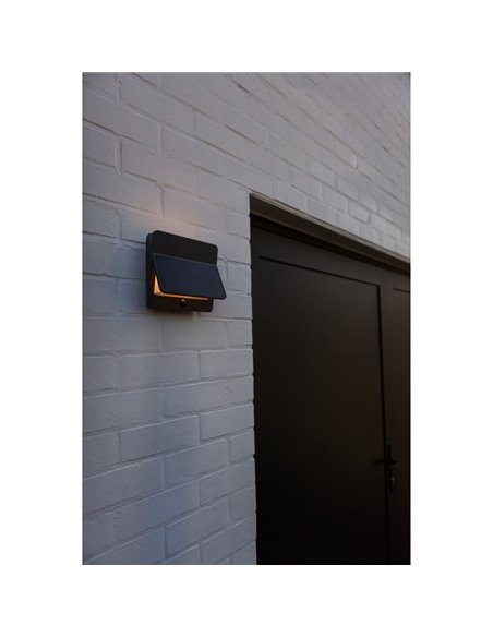 Aplique de pared LED exterior ALETA, con panel solar y sensor PIR, 12,6W 1100Lm, 3000K,gris oscuro