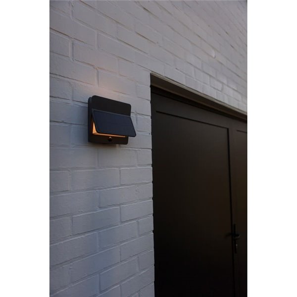 Aplique de pared LED exterior ALETA, con panel solar y sensor PIR, 12,6W 1100Lm, 3000K,gris oscuro