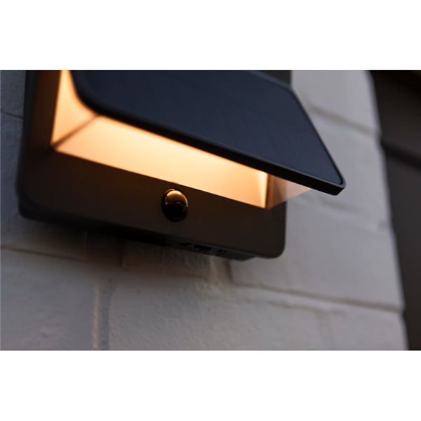 Aplique de pared LED exterior ALETA, con panel solar y sensor PIR, 12,6W 1100Lm, 3000K,gris oscuro