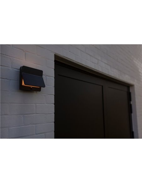 Aplique de pared LED exterior ALETA, con panel solar y sensor PIR, 12,6W 1100Lm, 3000K,gris oscuro