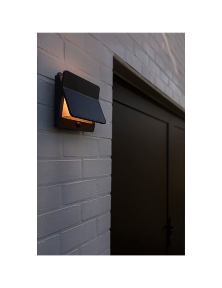 Aplique de pared LED exterior ALETA, con panel solar y sensor PIR, 12,6W 1100Lm, 3000K,gris oscuro