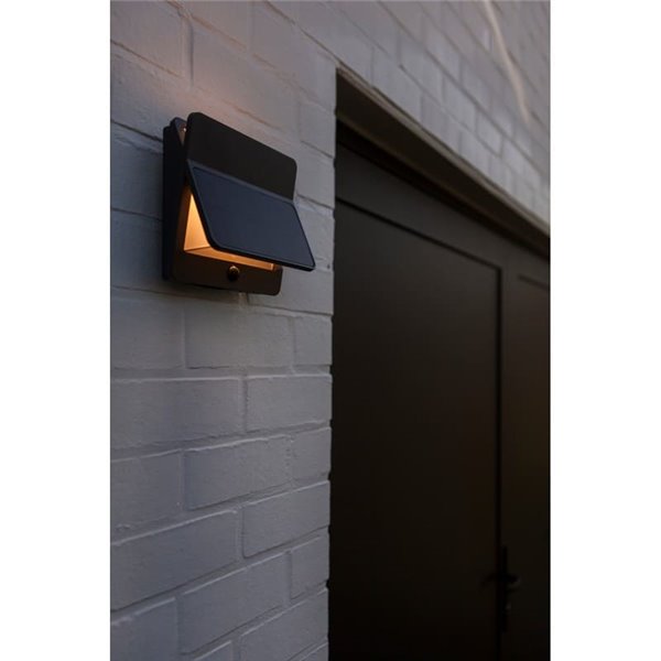 Aplique de pared LED exterior ALETA, con panel solar y sensor PIR, 12,6W 1100Lm, 3000K,gris oscuro