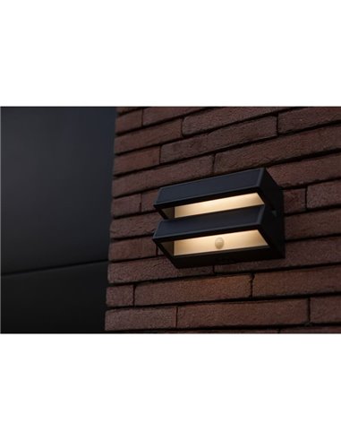 Aplique LED de pared doble con panel solar y sensor PIR, BARLO, 8,2W 950Lm, 4000K, gris oscuro