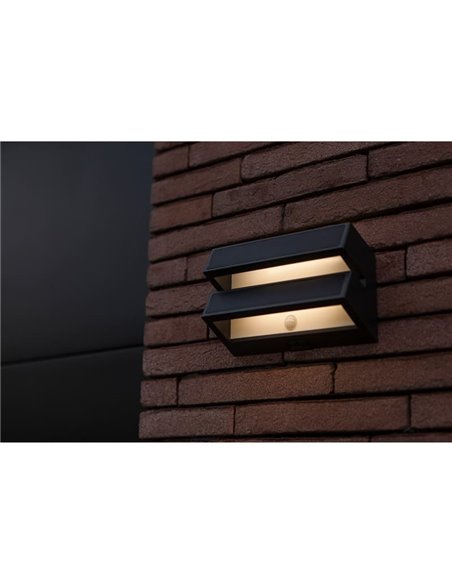 Aplique LED de pared doble con panel solar y sensor PIR, BARLO, 8,2W 950Lm, 4000K, gris oscuro