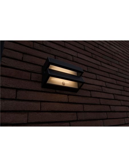 Aplique LED de pared doble con panel solar y sensor PIR, BARLO, 8,2W 950Lm, 4000K, gris oscuro