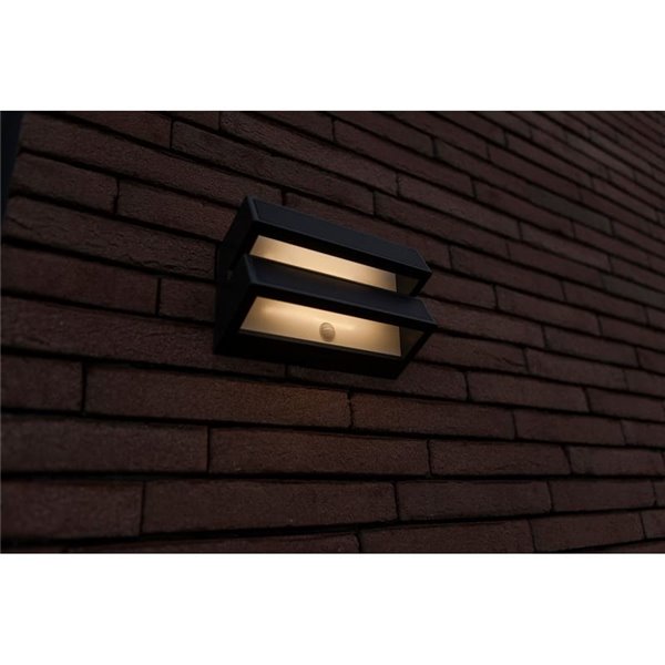 Aplique LED de pared doble con panel solar y sensor PIR, BARLO, 8,2W 950Lm, 4000K, gris oscuro