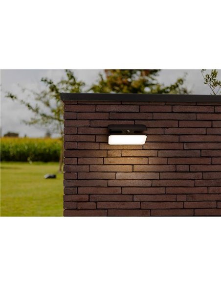 Aplique LED de pared AERO con panel solar y sensor de moviemiento, 8,6W 940Lm, 4000K, negro