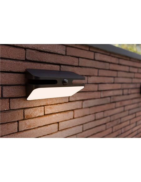 Aplique LED de pared AERO con panel solar y sensor de moviemiento, 8,6W 940Lm, 4000K, negro