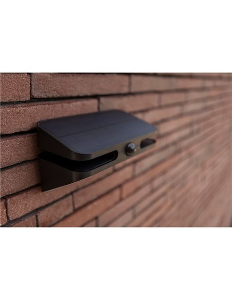 Aplique LED de pared AERO con panel solar y sensor de moviemiento, 8,6W 940Lm, 4000K, negro